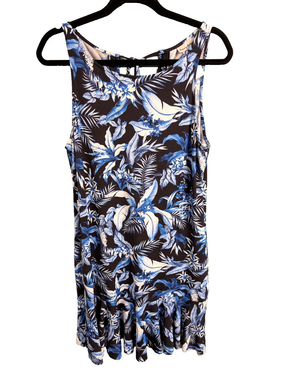 Tommy Bahama Spa Coverup Dress Blue Tropical Floral Pockets sz M - Runs Lg